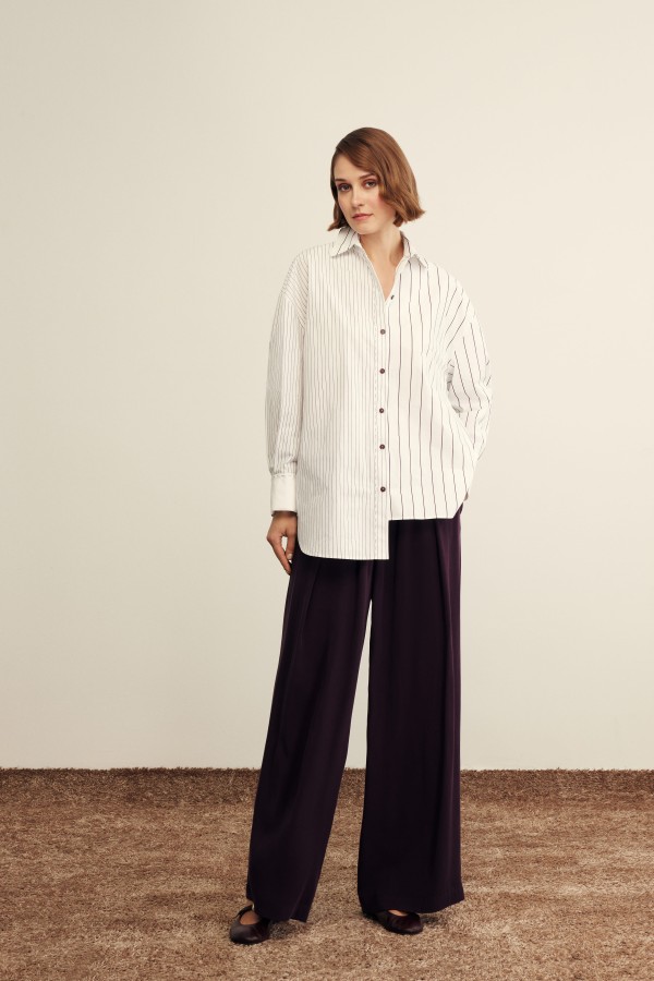 Venöve - Elsi Gömlek Bordo Çizgili