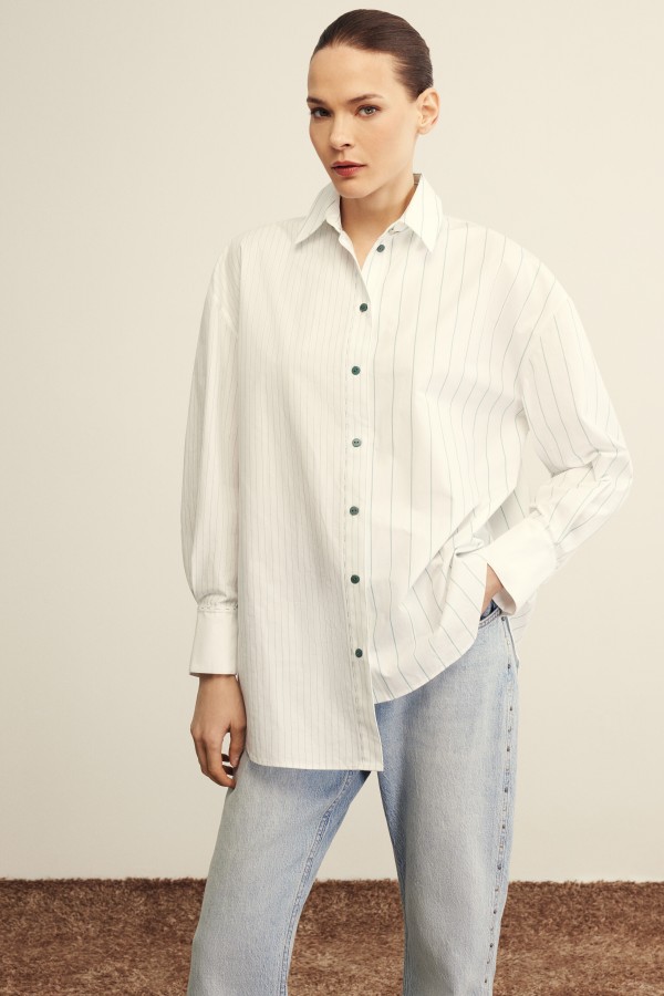 Venöve - Elsi Gömlek Yeşil Çizgili