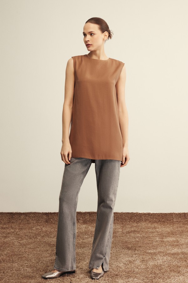 Venöve - Mayla Bluz Beyaz Camel